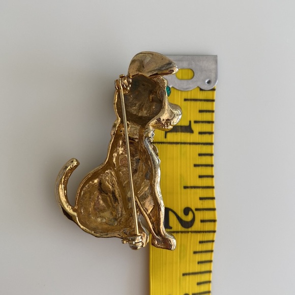 Dog Pin Gold Tone Crystal Rhinestones & Black Enamel Spots, Spotted Dog Brooch - Picture 6 of 11